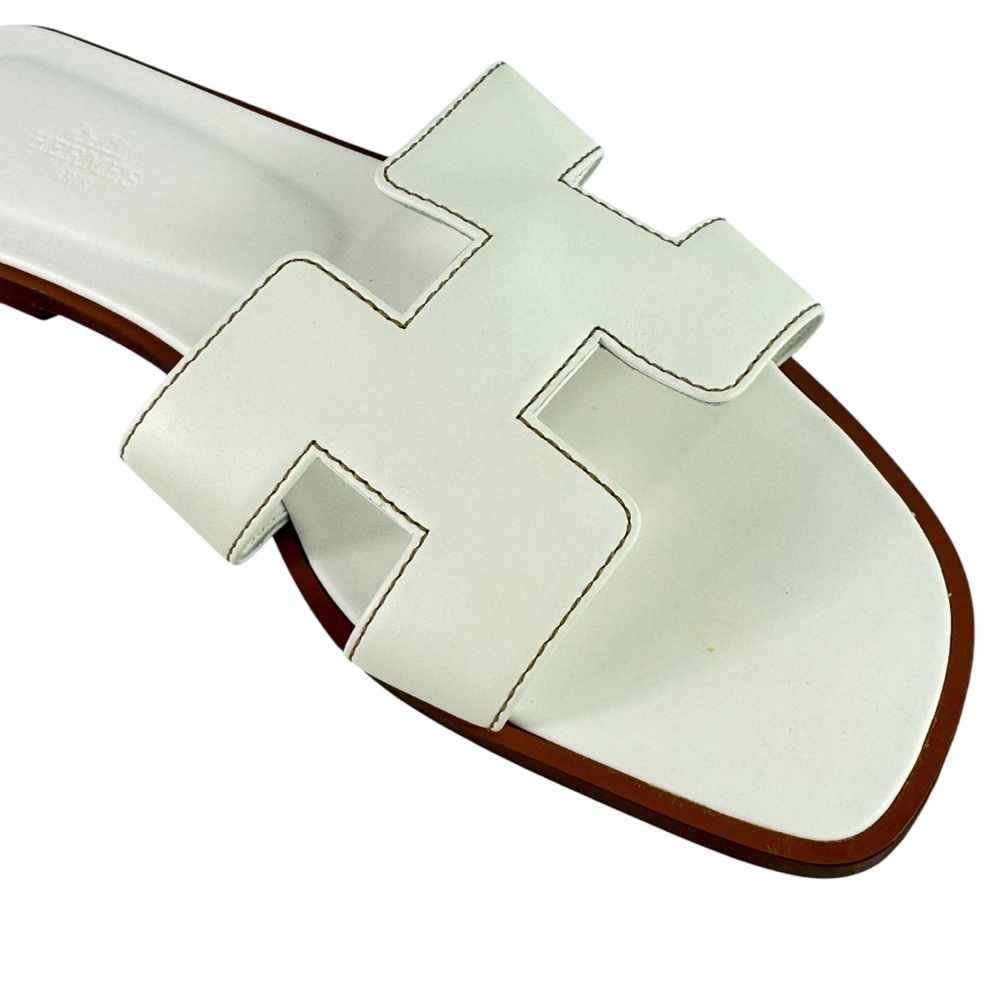 HERMES Oran White Leather H Women's Sandals Made in Italy Marked as 39 - 9US - Picture 8 of 12